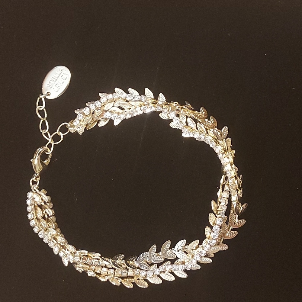 Stella & Ruby gold tone bracelet sparkle multi-strand leaf rhinestone bracelet
